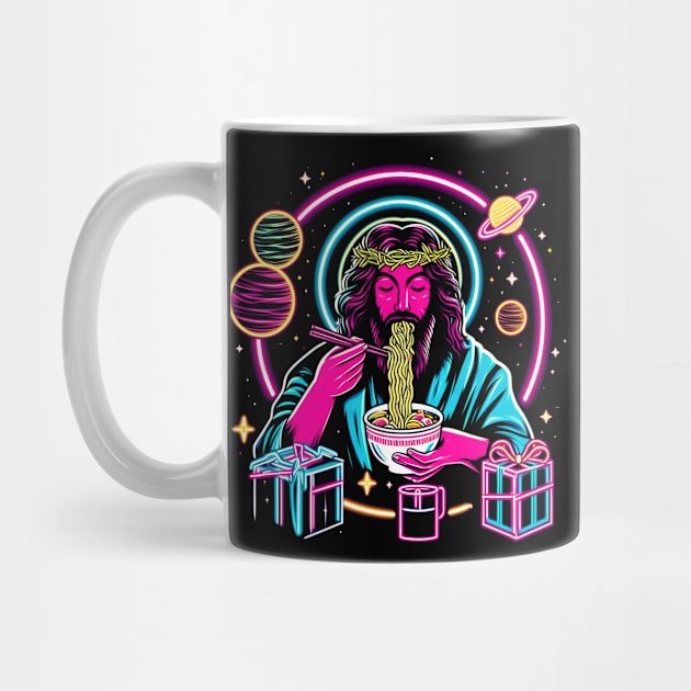 RAMEN JESUS PLANETS STARS RETRO 80'S NEON VIBE by athirdcreatives